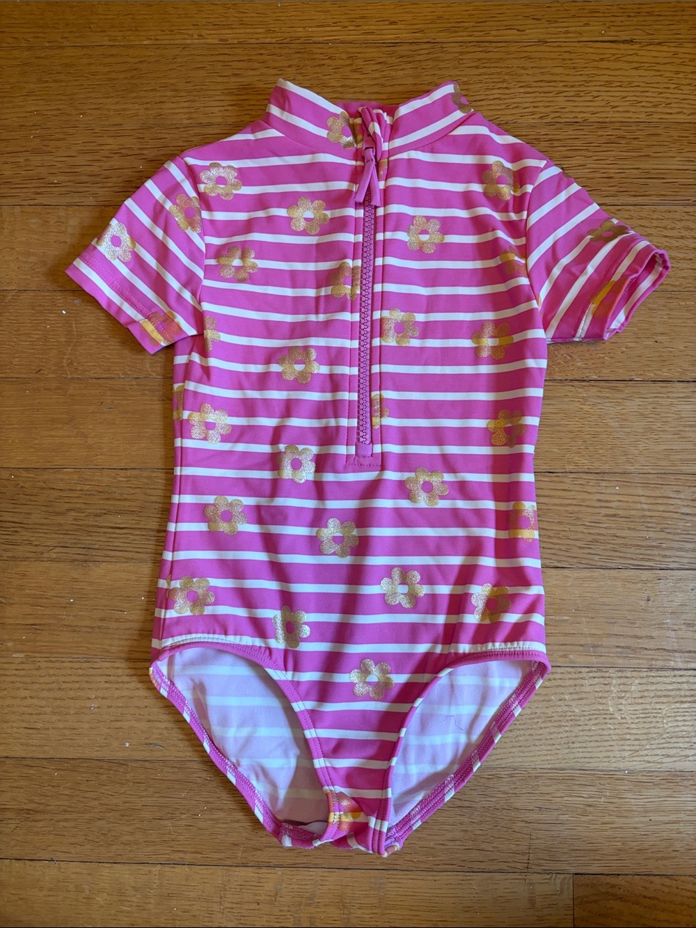 3-4 years Boden Rashguard One-Piece with Gold Flower Print